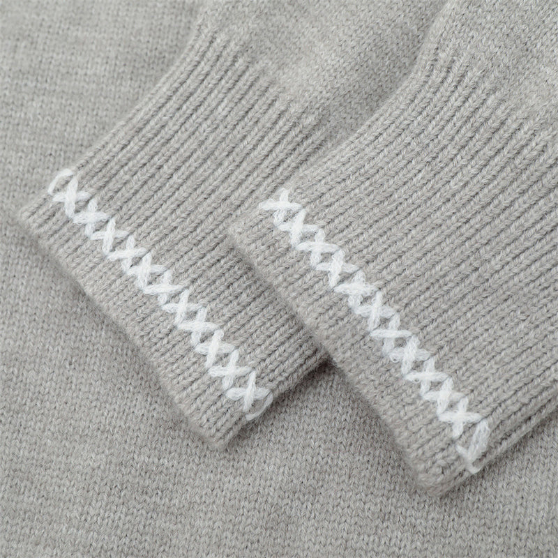 Crew Neck Sweater Men's Oversized Embroidered Knit Pullover