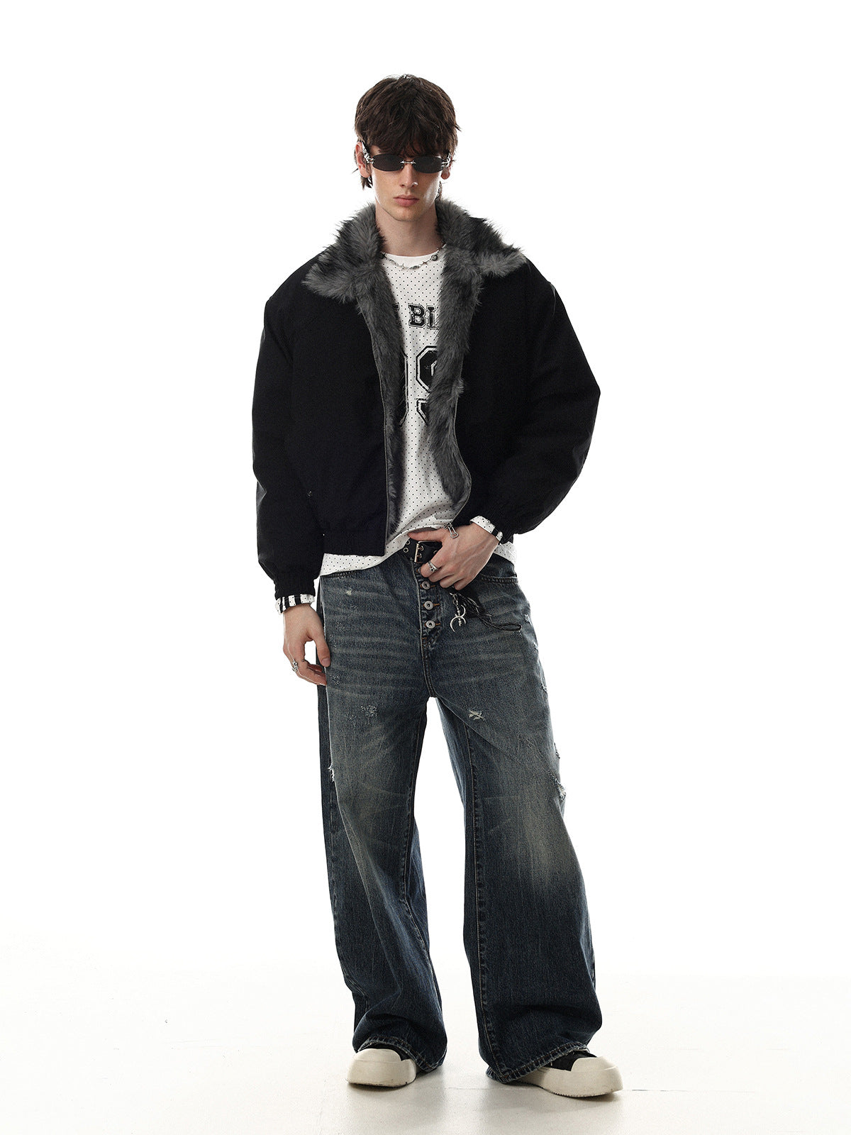 Faux Fur Collar Padded Bomber Jacket – Oversized Flight Jacket
