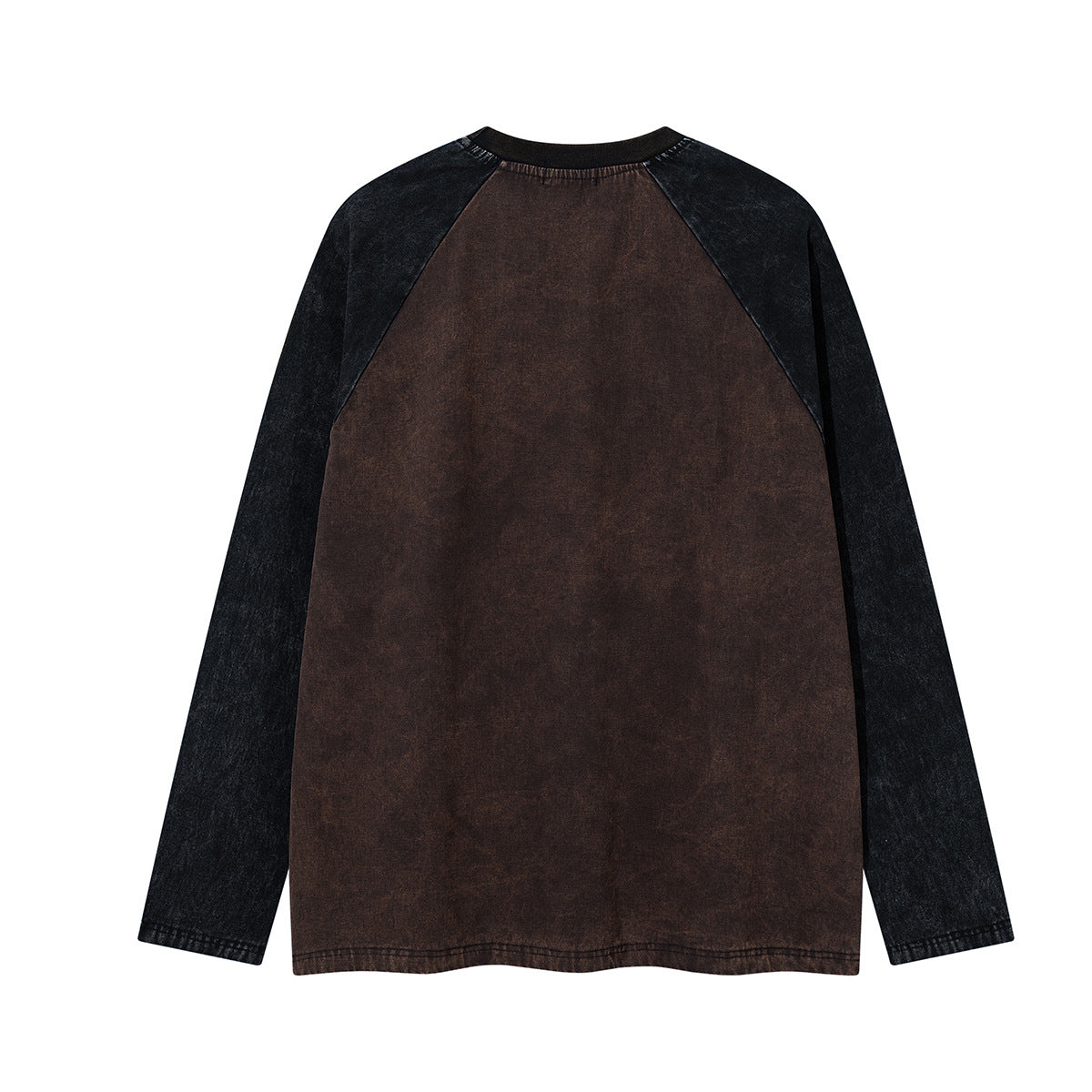 Long Sleeve Brown Shirt Raglan Patchwork Washed Vintage Streetwear Top