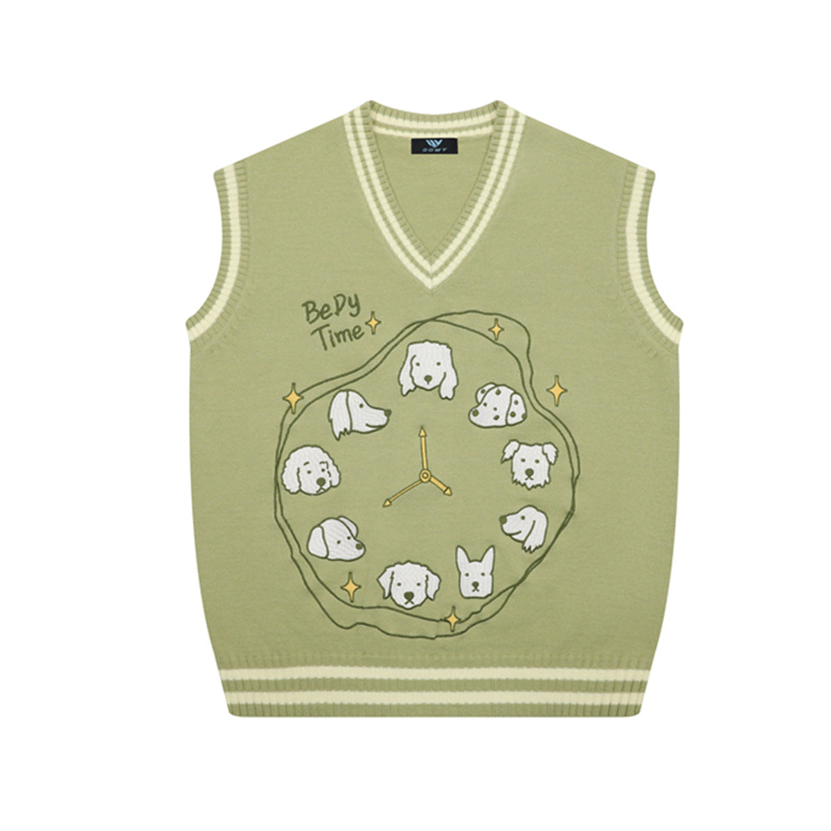 V-Neck Sweater Vests – Cute Dog Clock Jacquard Knit Preppy Style