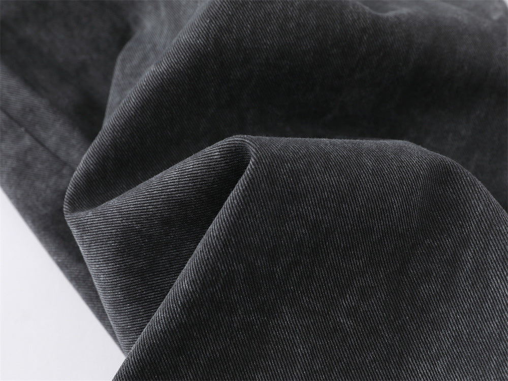 Wide-Leg Washed Denim Jeans – Relaxed High-Street Pleated Trousers