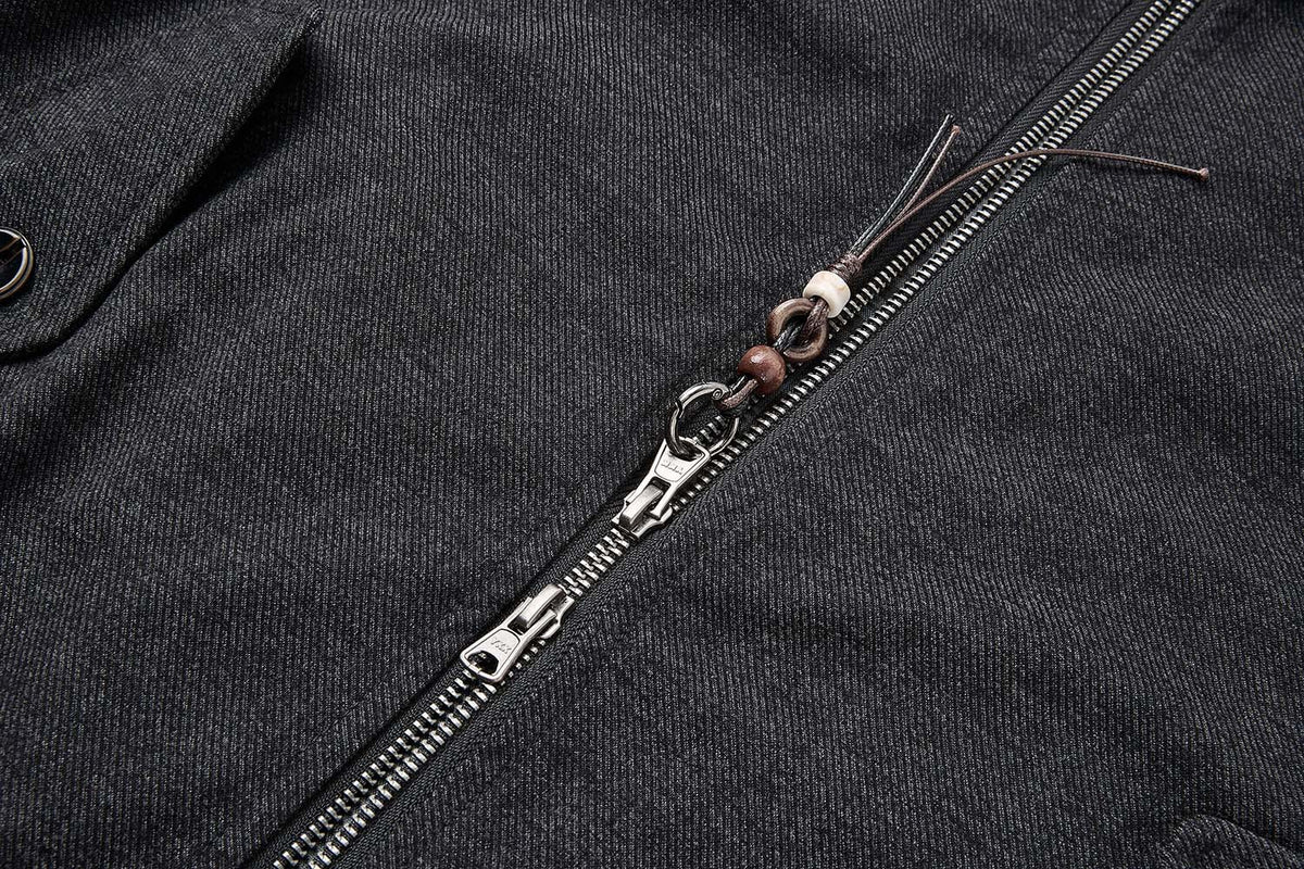 Men's Retro Harrington Jacket – Corduroy Collar, Full-Zip Bomber
