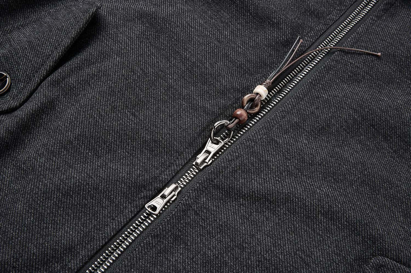 Men's Retro Harrington Jacket – Corduroy Collar, Full-Zip Bomber