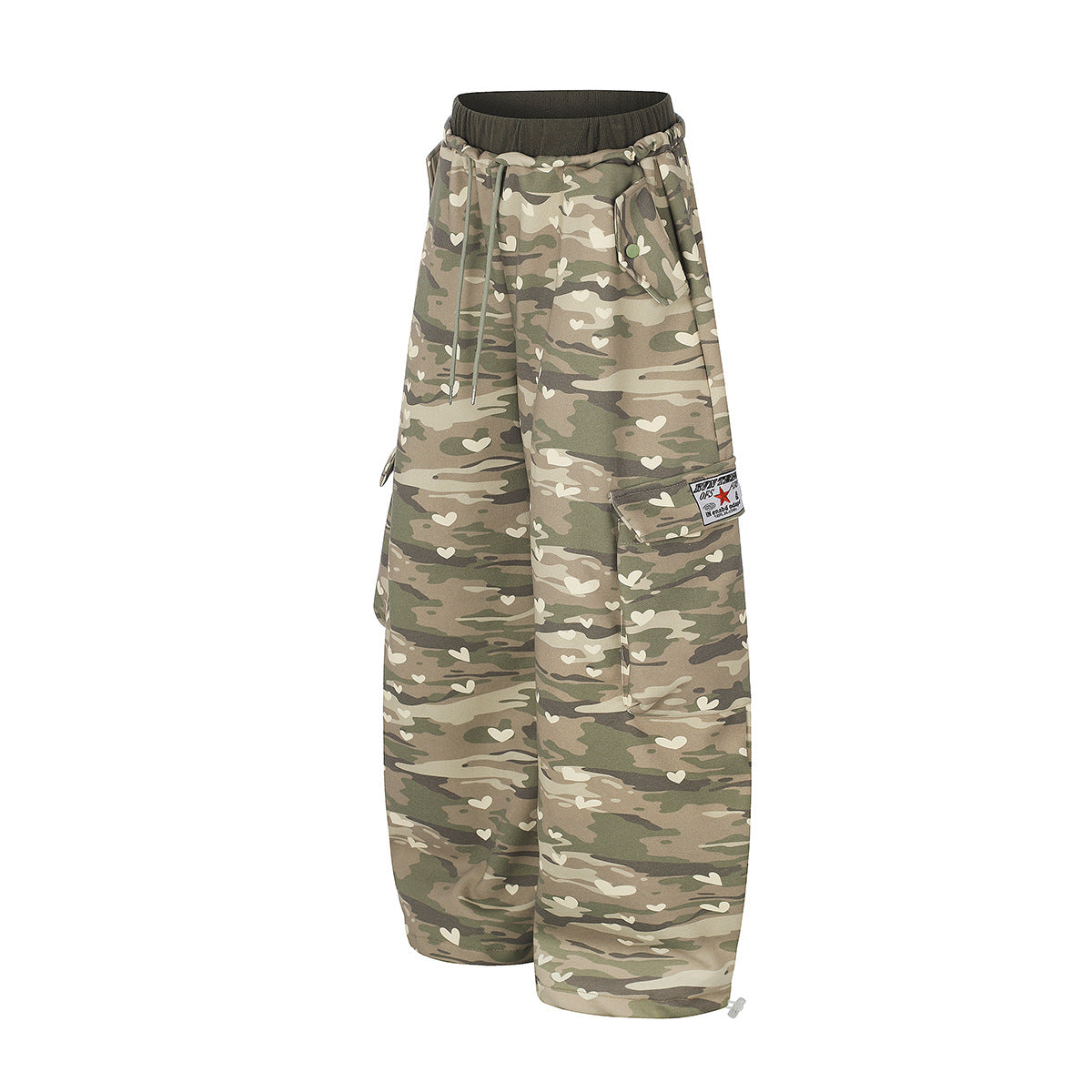 Camo-Wide-Leg-Cargojogginghose mit Herzprint – Relaxed Fit und doppeltem Bund