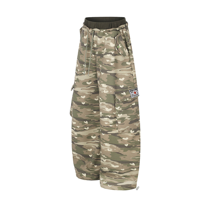 Camo-Wide-Leg-Cargojogginghose mit Herzprint – Relaxed Fit und doppeltem Bund