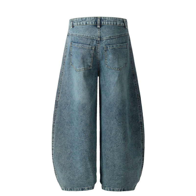 Men's Baggy Wide-Leg Jeans with Triple Stripe Detail – Washed Denim