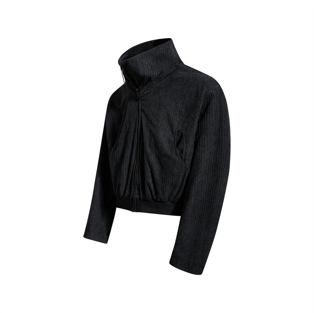 Chaqueta corta con cremallera y cuello alto - Corte holgado y textura de canalé