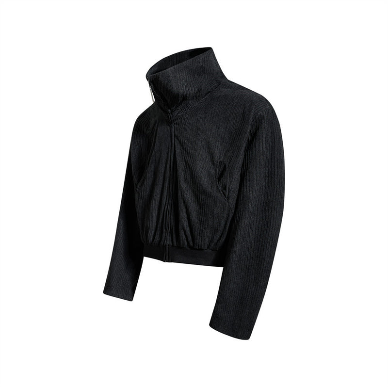 Chaqueta corta con cremallera y cuello alto - Corte holgado y textura de canalé