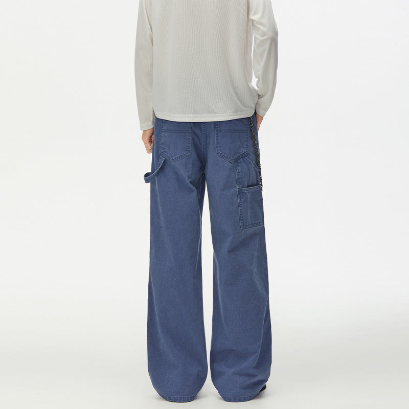 Weite Workwear-Hose mit Metallketten-Detail – Vintage-Blau