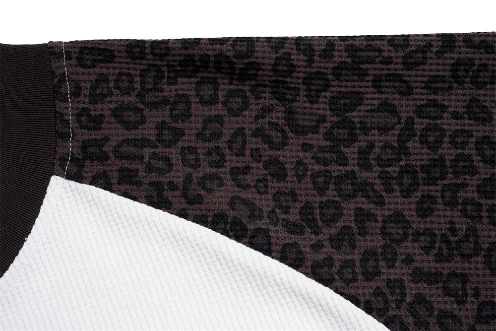 Men's Leopard Print Raglan Long Sleeve Waffle Shirt – Gothic Letter Graphic