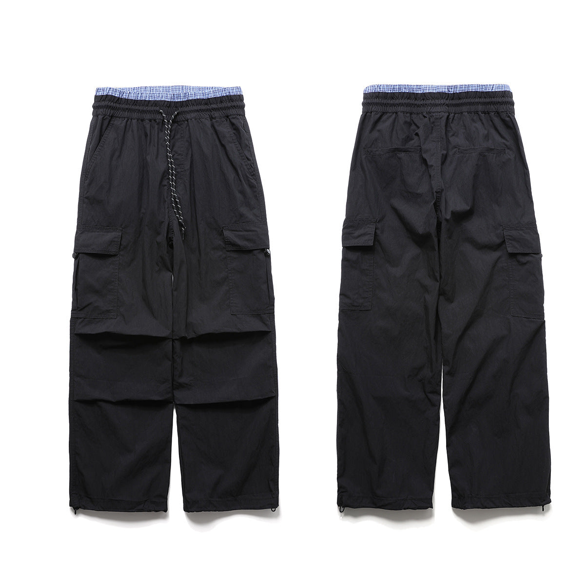 Wide-Leg Cargo Pants with Elastic Waist & Multi-Pocket Design