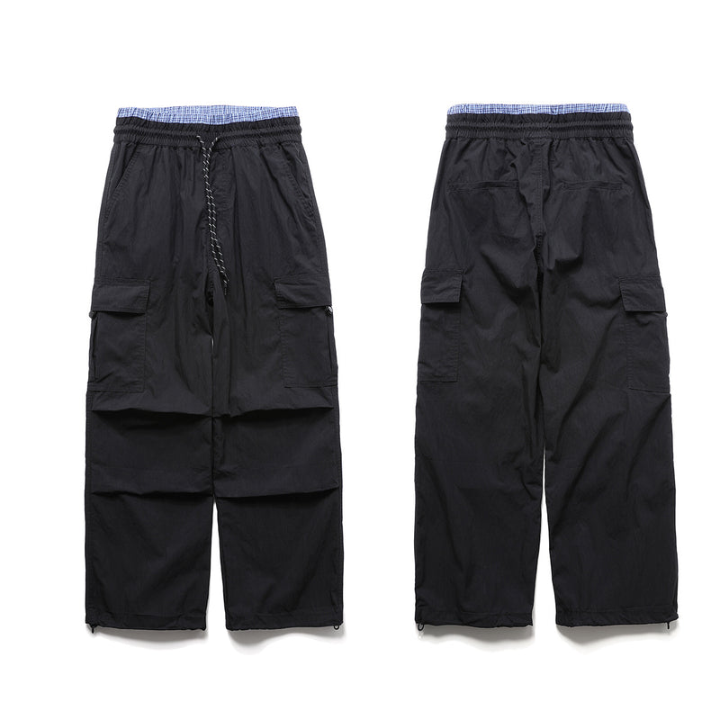 Wide-Leg Cargo Pants with Elastic Waist & Multi-Pocket Design