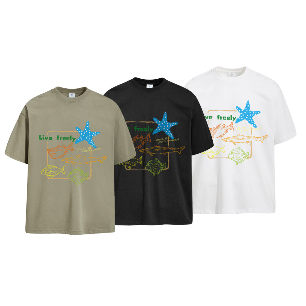 Ocean Fish Graphic Tee – Men's Oversized Crew Neck Short Sleeve T-Shirt