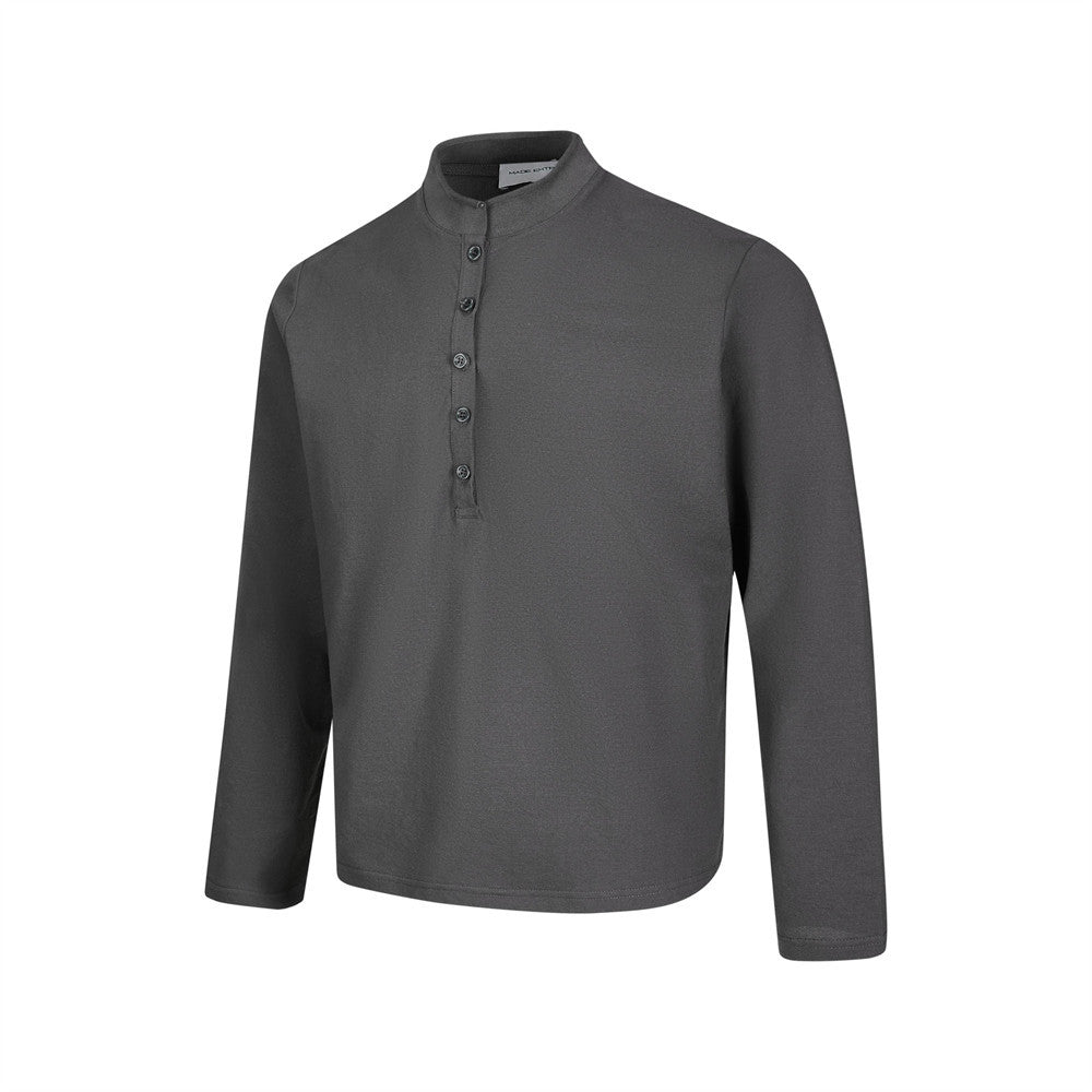 Men's Long Sleeve Shirt – Mandarin Collar Half-Button Henley