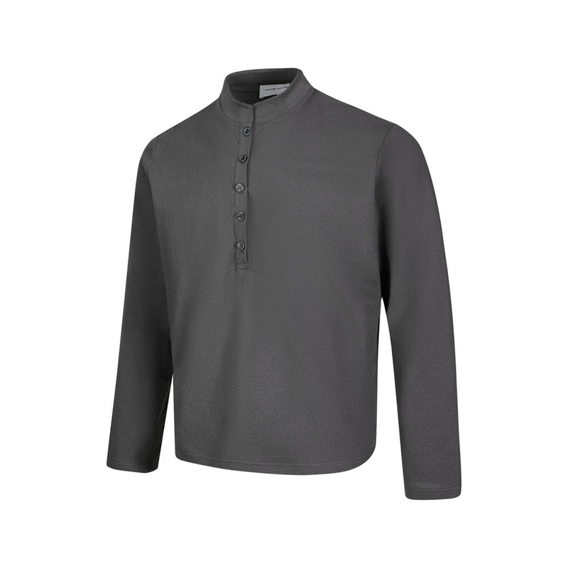 Men's Long Sleeve Shirt – Mandarin Collar Half-Button Henley