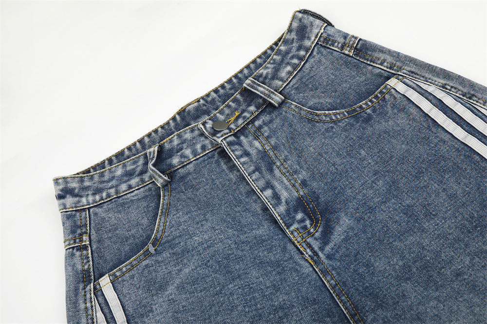 Baggy-Jeans für Herren in Schwarz – Sternprint & Wide-Leg-Denim mit drei Streifen