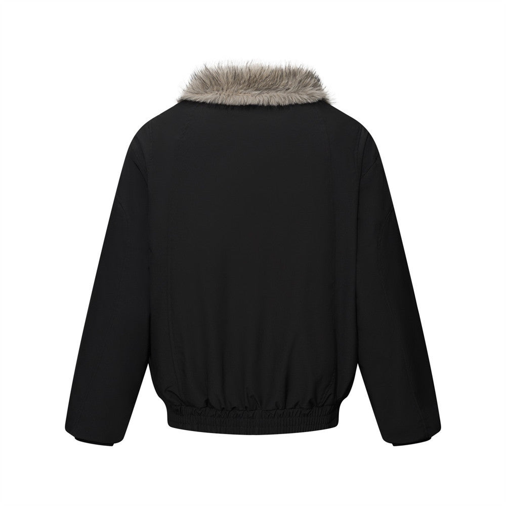 Men's Faux Fur Collar Bomber Jacket – Padded Winter Coat with Dual Zip Pockets