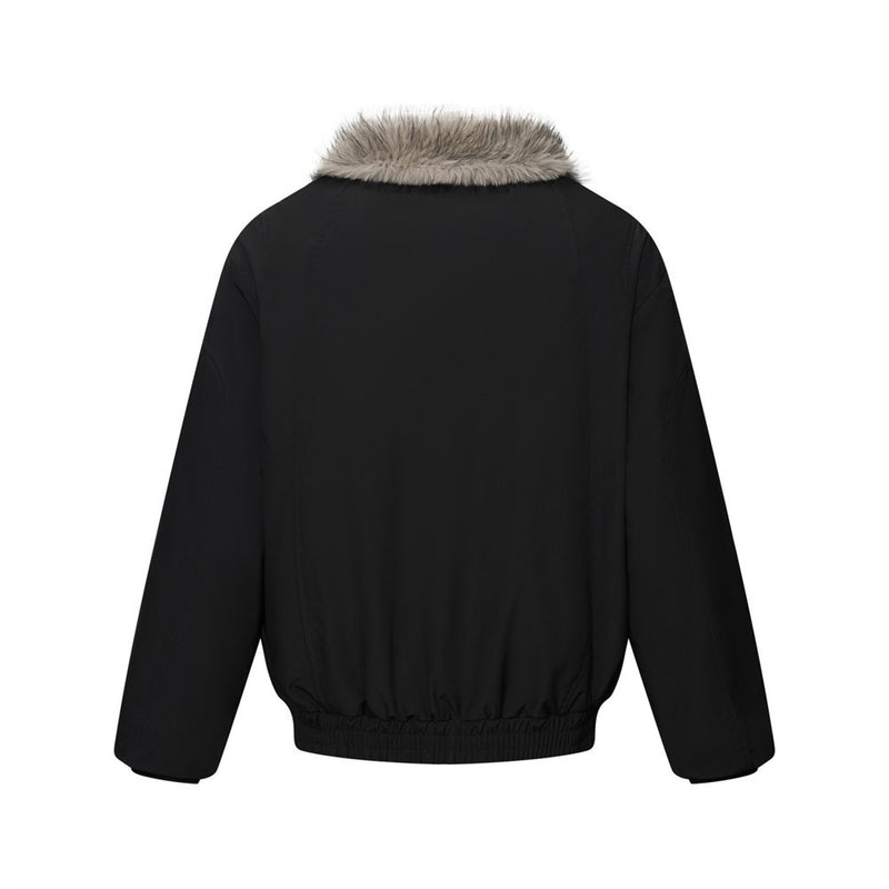 Men's Faux Fur Collar Bomber Jacket – Padded Winter Coat with Dual Zip Pockets