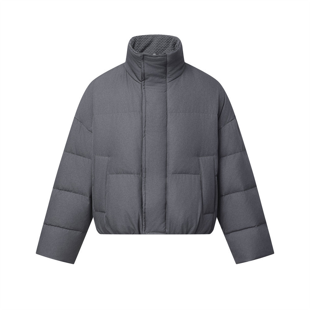 Oversized Stand-Collar Puffer Down Jacket – Men's Short Boxy Winter Coat