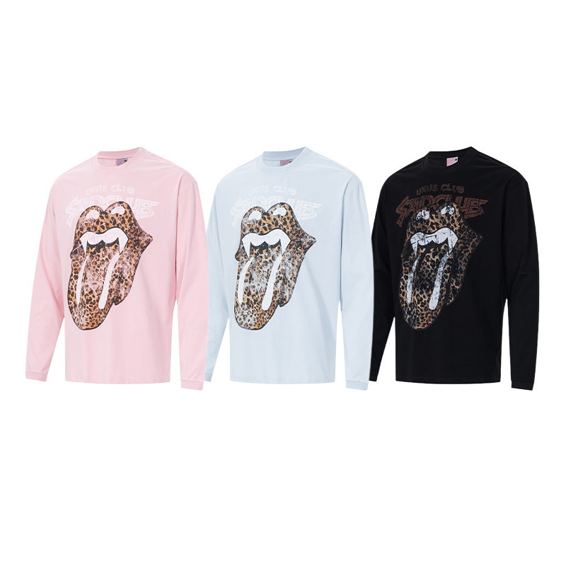 レオパード柄リップロゴ 長袖グラフィックTシャツ
