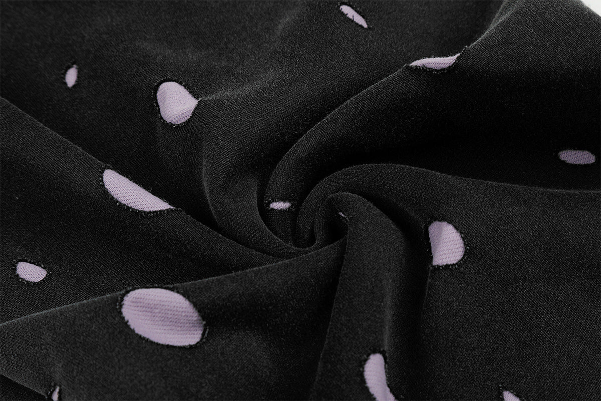 Wide-Leg Sweatpants Black Polka Dot Print Elastic Waist Drawstring