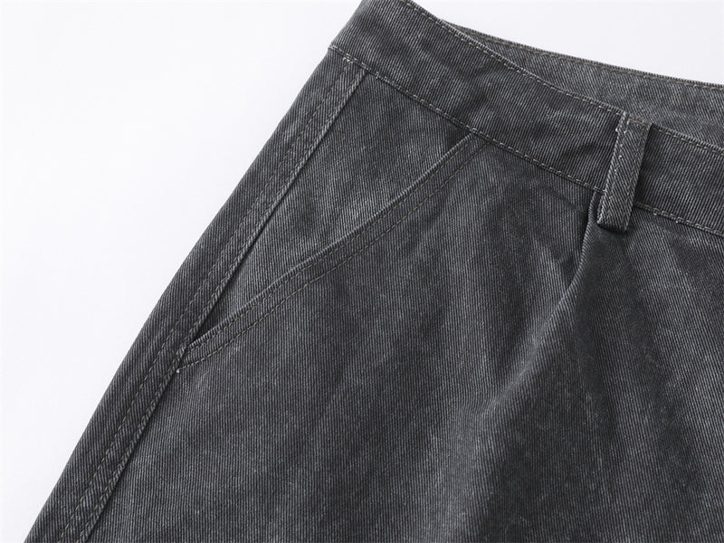Wide-Leg Washed Denim Jeans – Relaxed High-Street Pleated Trousers