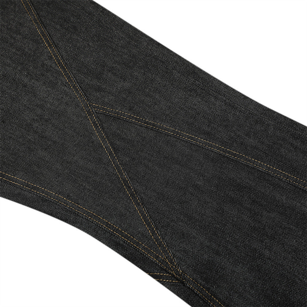 Raw Denim Flare Jeans with Diagonal Button Fly & Deconstructed Wide Leg