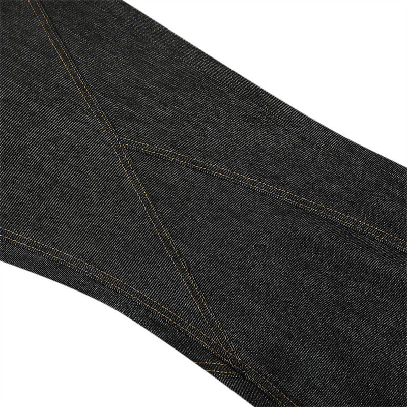 Raw Denim Flare Jeans with Diagonal Button Fly & Deconstructed Wide Leg