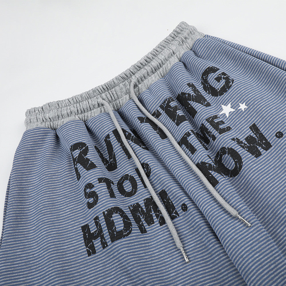 Wide-Leg Cargo Sweatpants with Letter Print & Star Patch Pockets