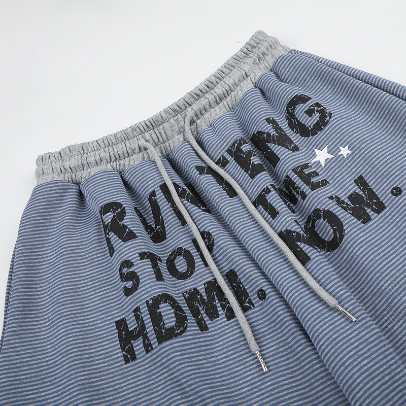 Wide-Leg Cargo Sweatpants with Letter Print & Star Patch Pockets