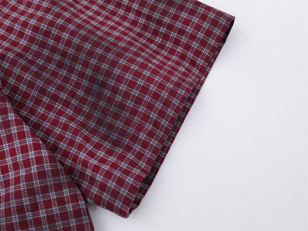 Men's Short Sleeve Shirt – Plaid Tie-Dye Washed Check with Drawstring Hem