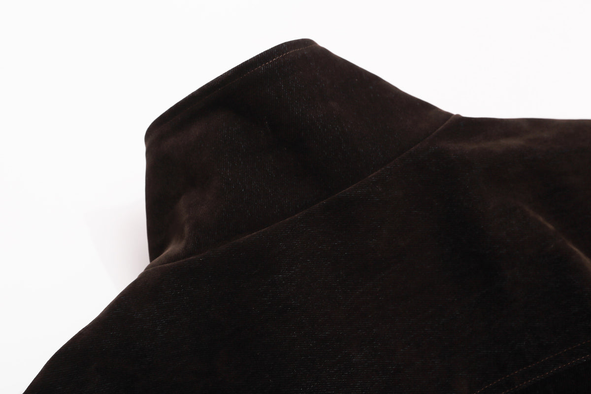 Dark Brown Suede Moto Jacket – Snap Button Stand Collar Belted Harrington