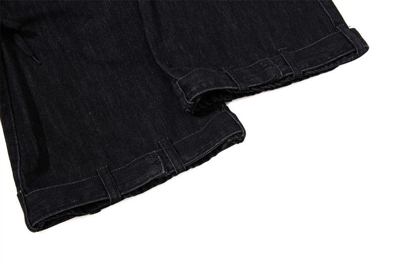 Gothic Buckle Strap Flare Jeans – Men's Washed Black Distressed Denim