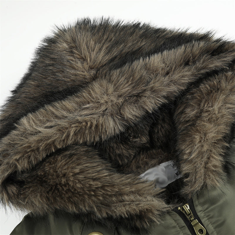 Faux Fur Hood Bomber Jacket – Metal Eyelet Detail Men's Winter Padded Flight