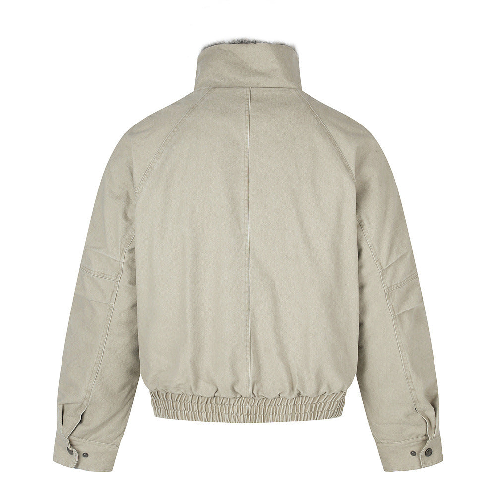 Men's Faux Fur-Lined Bomber Jacket – Studded Workwear Cotton Padded Coat