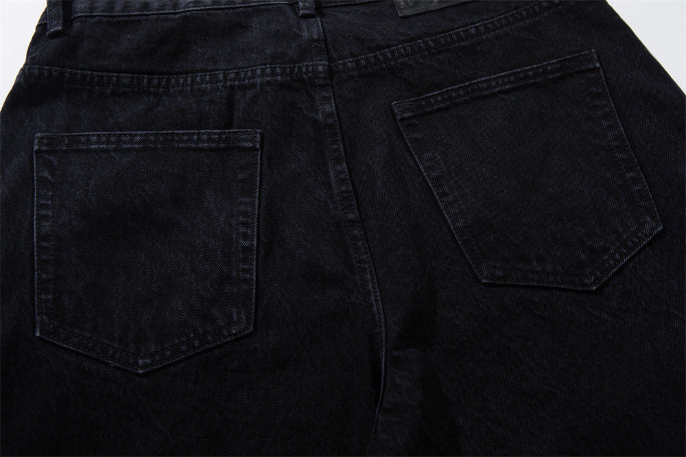 Wide-Leg Patchwork Jeans – Graffiti Print Panels & Studded Detail