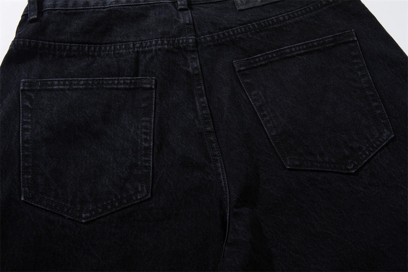 Wide-Leg Patchwork Jeans – Graffiti Print Panels & Studded Detail
