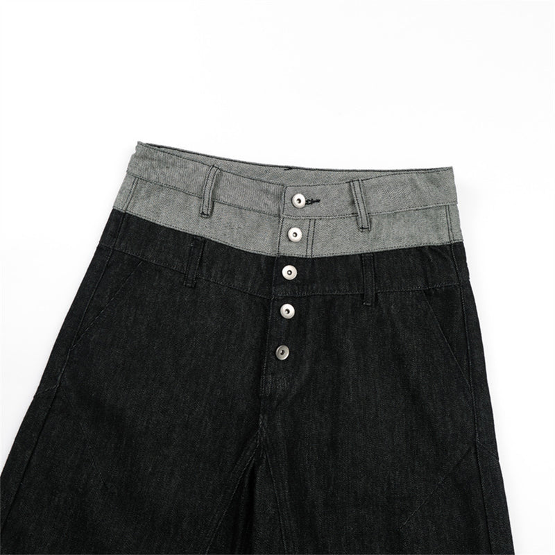 Jean homme à jambes larges – Ceinture bicolore color block et fermeture boutonnée
