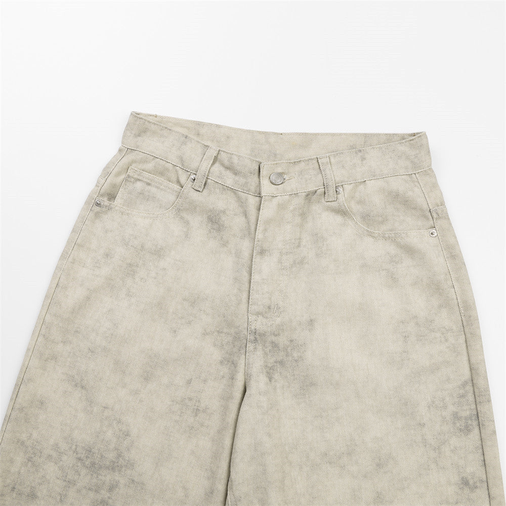 Pantalon droit wide leg – Homme, kaki délavé à l’acide, coupe décontractée et effet usé