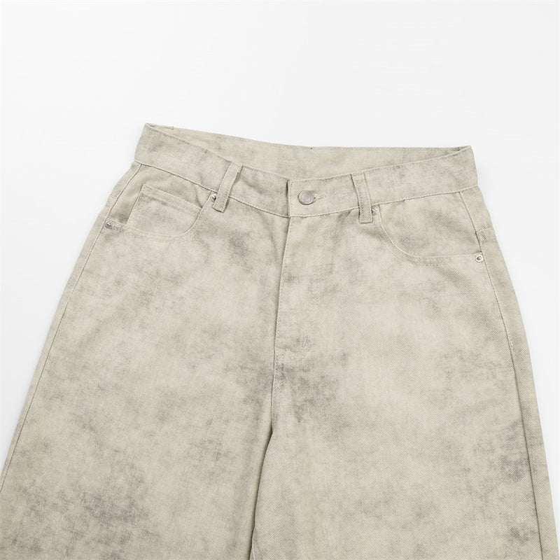 Pantalon droit wide leg – Homme, kaki délavé à l’acide, coupe décontractée et effet usé