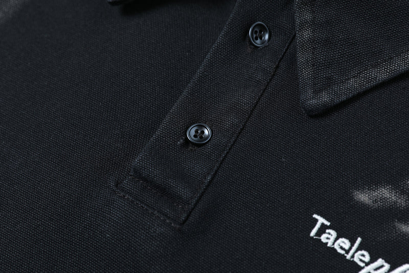 Men's Washed Faux Two-Piece Polo Sweatshirt – Black Distressed Layered Top