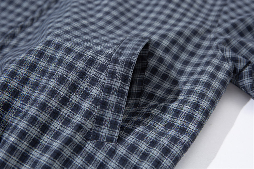 Plaid Zip-Up Harrington Jacket – Relaxed Fit Navy Check