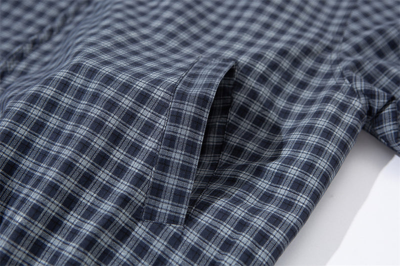 Plaid Zip-Up Harrington Jacket – Relaxed Fit Navy Check