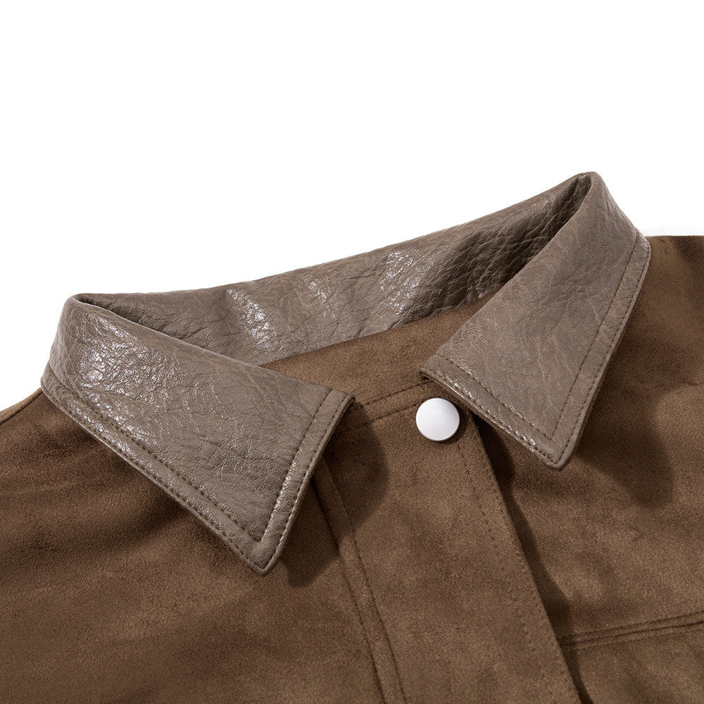 Blouson bomber rétro oversize – Homme, veste courte en similicuir à col revers workwear