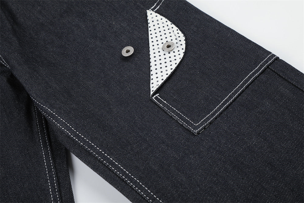 Jean homme droit – Denim foncé à jambes larges avec patchwork à pois