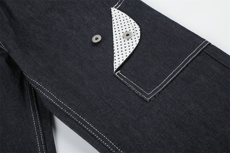 Jean homme droit – Denim foncé à jambes larges avec patchwork à pois