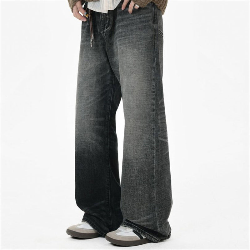 Wide-Leg Baggy Jeans – Washed Black Grey Vintage Straight-Cut Denim