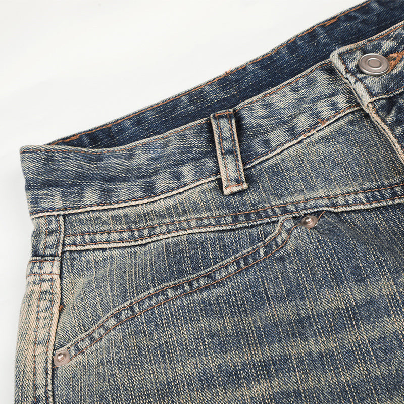 Jeans mit weitem Bein aus verwaschenem Denim – Vintage-Destroyed-Look, entspannte Passform