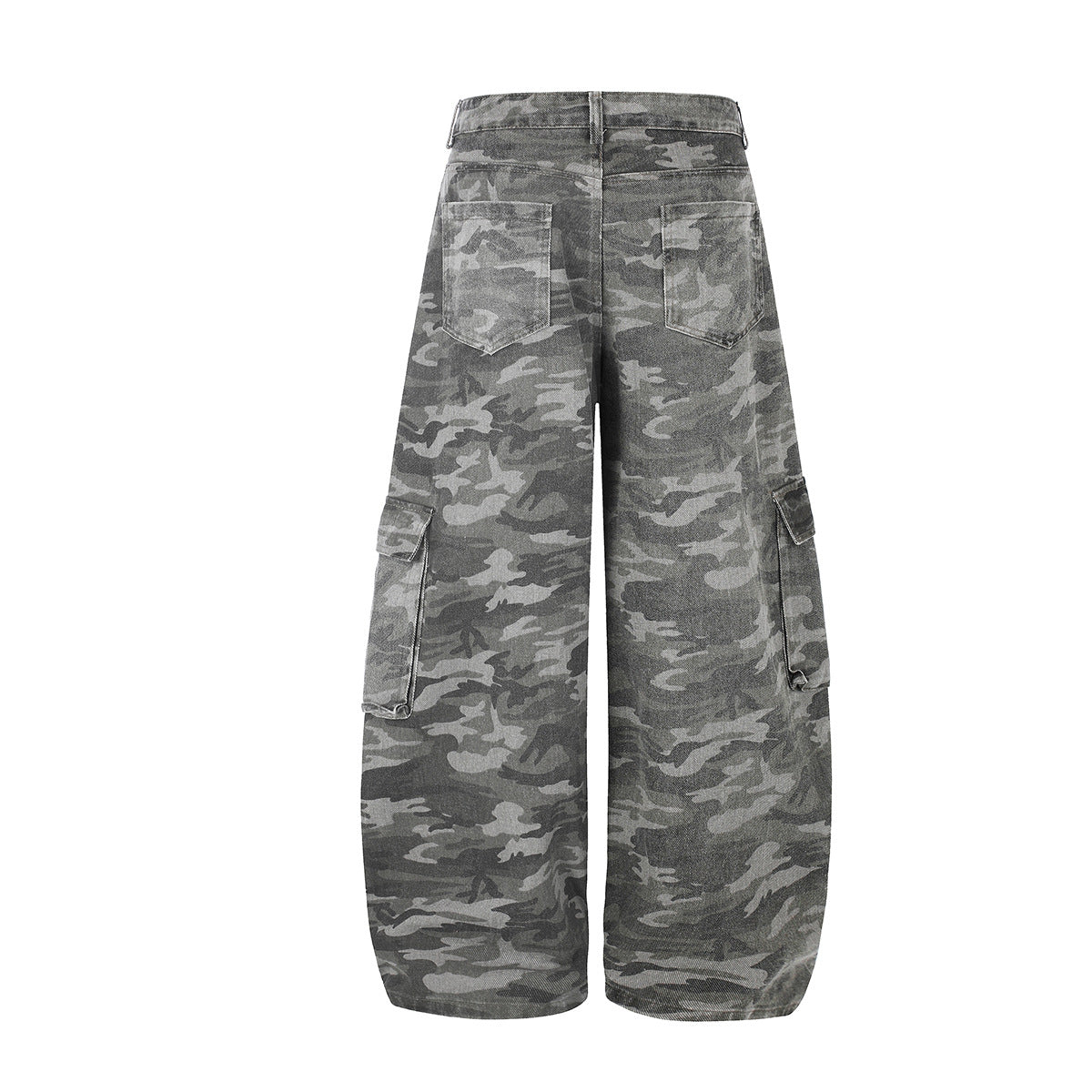 Camo Wide-Leg Cargo Denim Pants with Varsity Patches