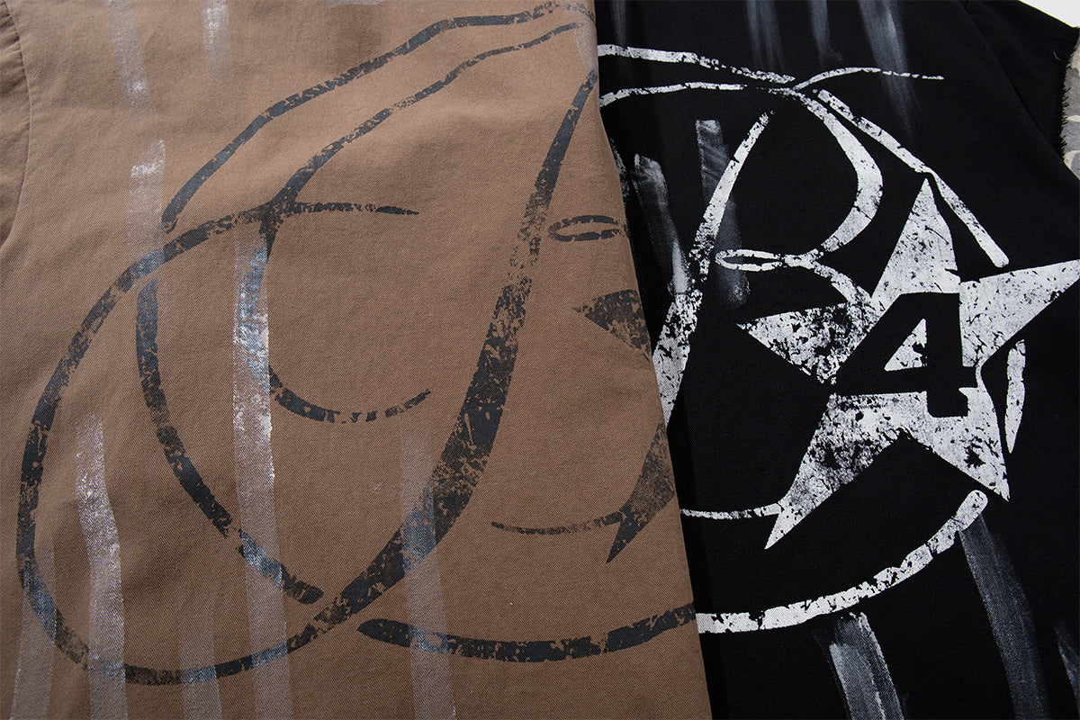 Chemise à manches courtes et col polo – Polo graffiti patchwork camouflage avec pinceau